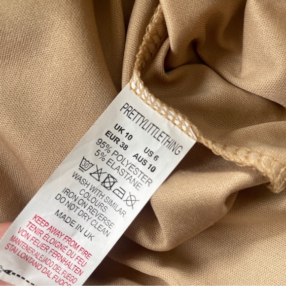 PrettyLittleThing Gold Metallic Plisse Ruched Front Bardot Bodycon Dress US6 - Picture 6 of 12